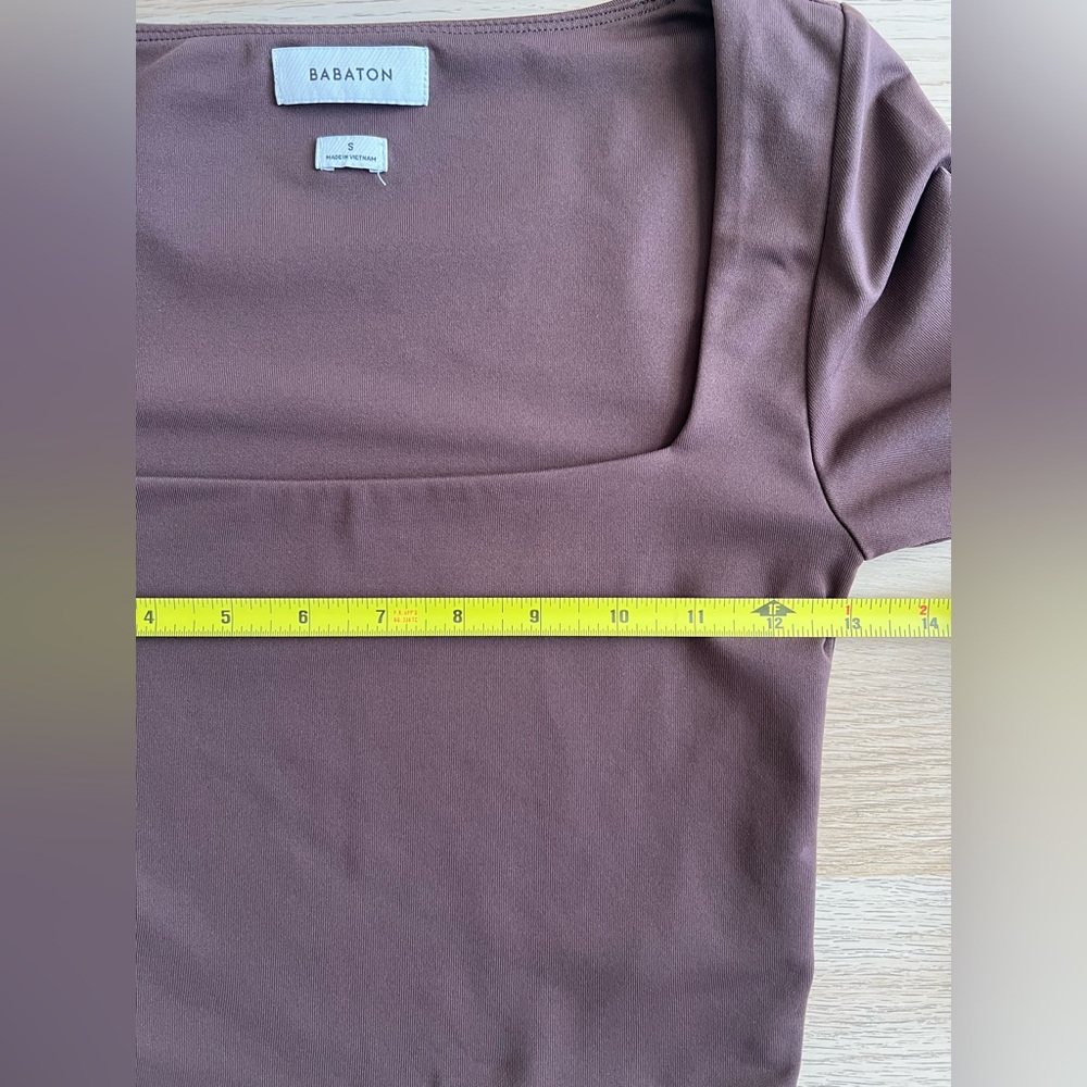 Babaton Square Neck Long Sleeve Top S Brown Fitted Minimal - Picture 8 of 11